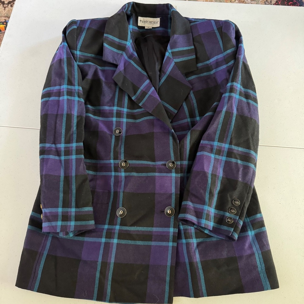 Vintage Dark Academia John Meyer of Norwich Womens Size 14 Plaid Blazer Purple